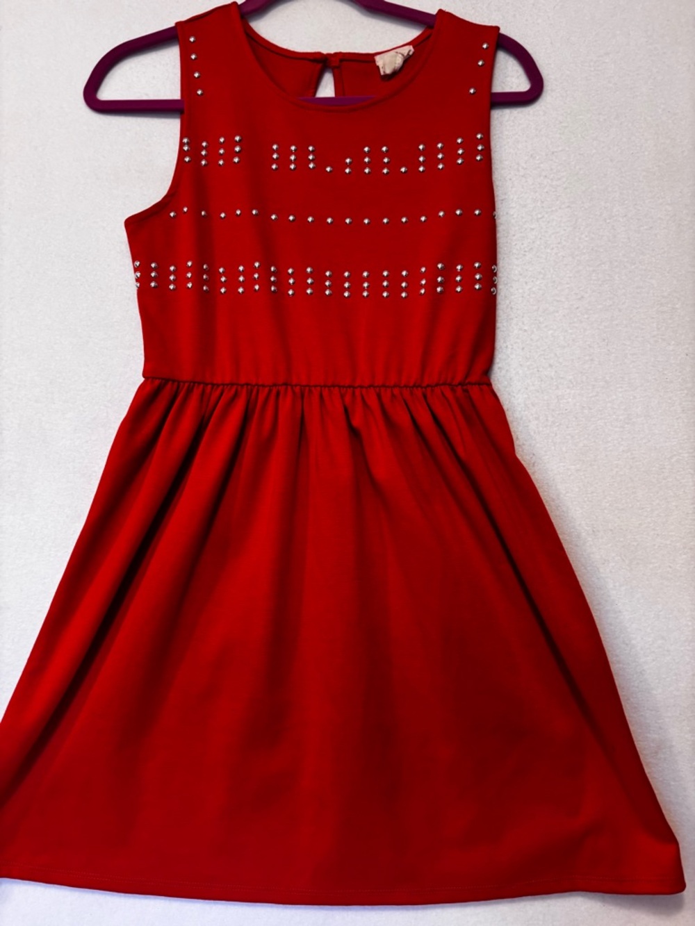 Red Studded Fit & Flare Dress Sleeveless Keyhole Back Medium - Picture 4 of 7
